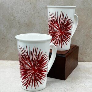 Starbucks 2014 Holiday Red Starburst 12Oz Coffee Tea Mugs Set Of 2 Fireworks